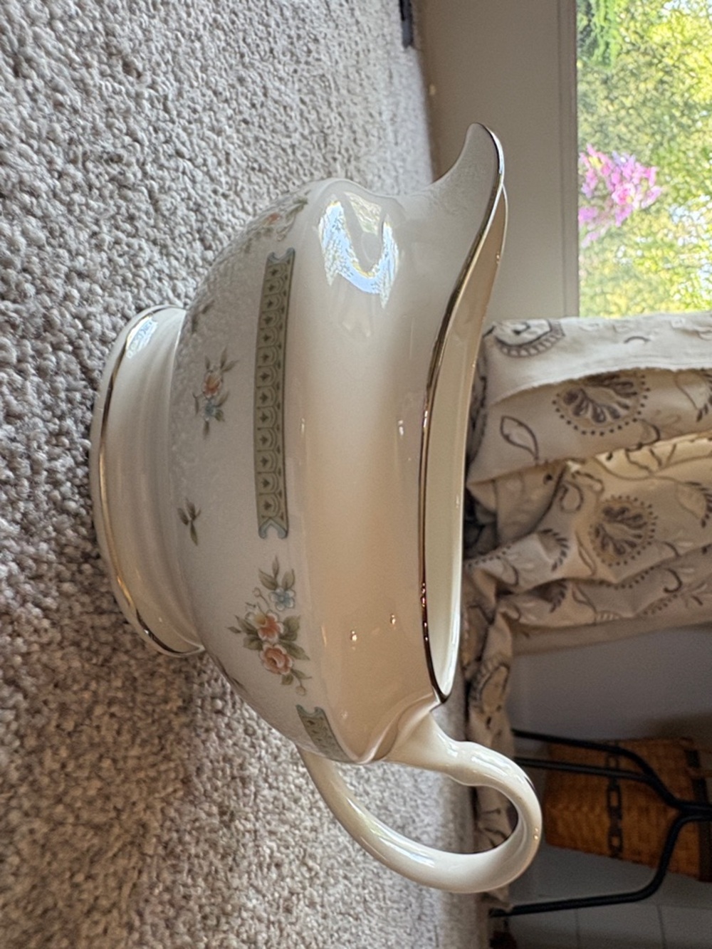 Spring Gardens Porcelain Gravy Boat with Gold Trim by American Royalty